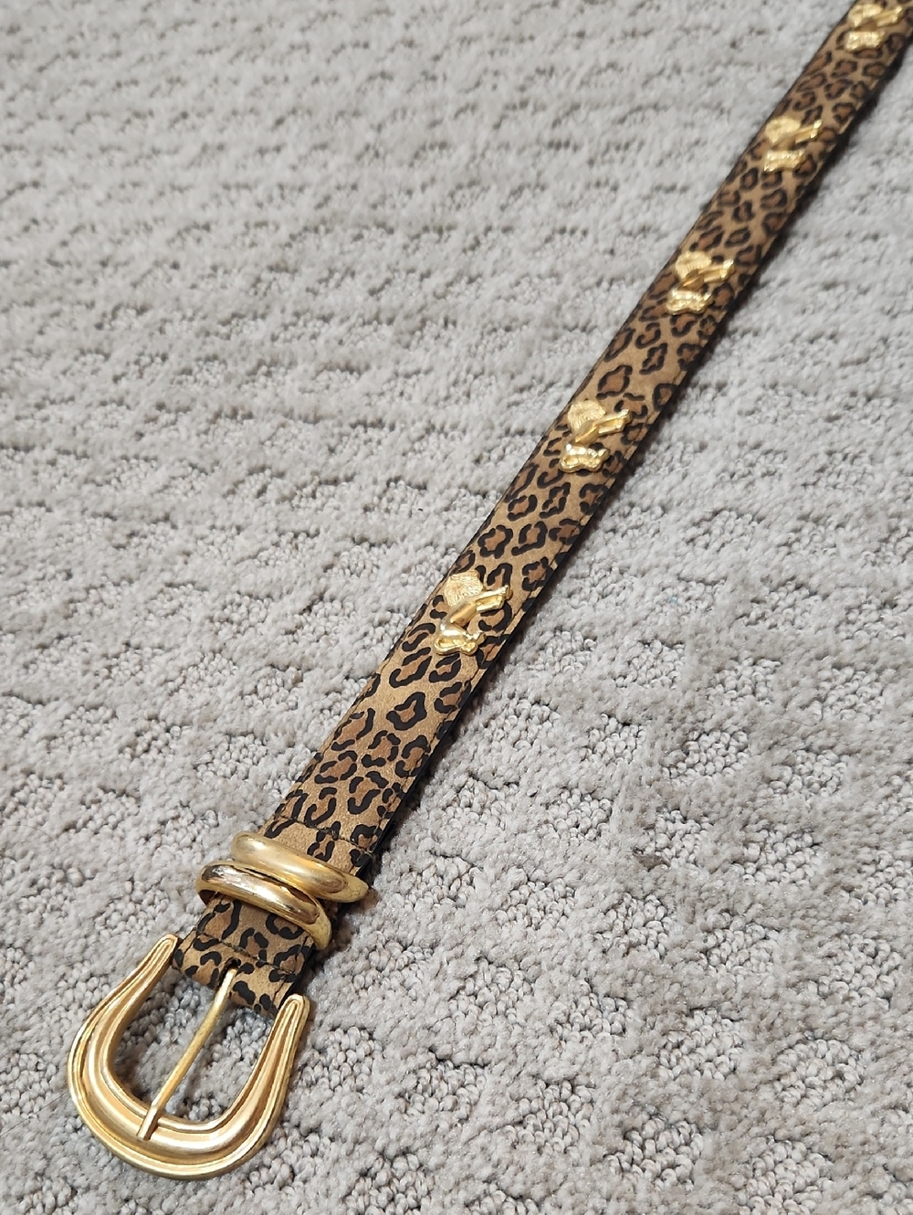 Vintage Leopard Print Women's Belt with Gold Buckle & Golden Lions Size M/L - Picture 3 of 11